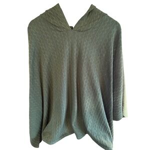 Le Moda Women Olive Green Open Knit Hooded Poncho Sweater